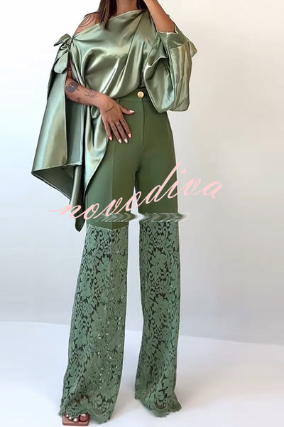 Chic Moment Floral Lace Patchwork High Rise Wide Leg Pants