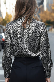 Leopard Print Satin Long-sleeved Casual Shirt