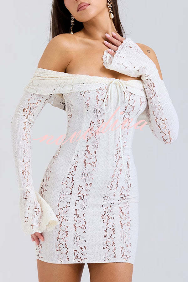 Solid Color Lace Off Shoulder Lace Sexy Slim Mini Dress