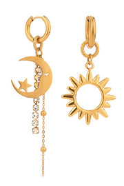 Fashionable Sun Moon Star Rhinestone Tassel Earrings