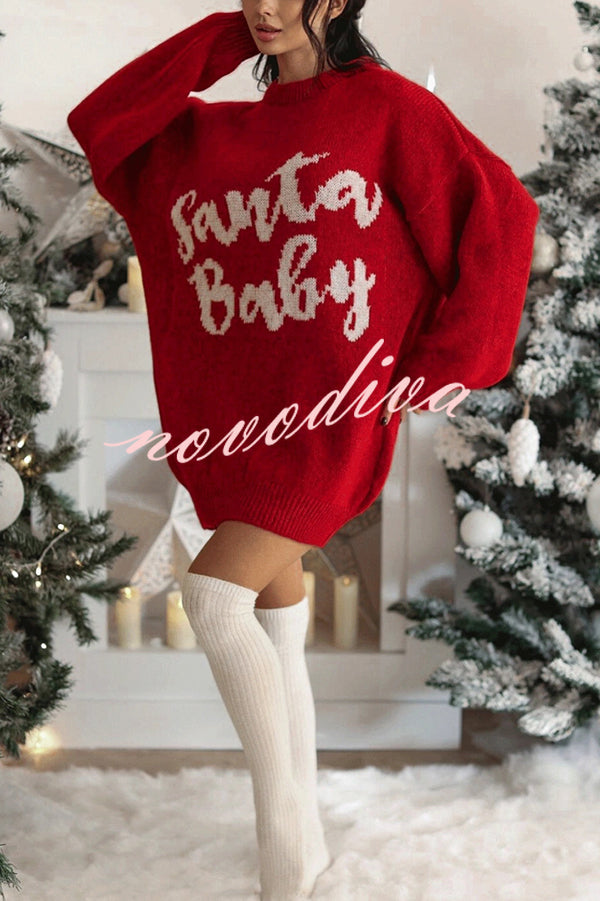 Santa Baby Loose-fitting Long-sleeved Mid-length Knit Sweater