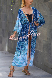 Unique Print Loose Lace Up Holiday Maxi Cover Up