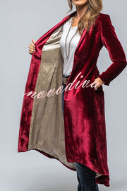 Vintage Velvet Long Loose Pocket Slit Coat