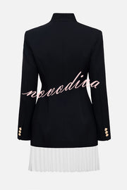 Fashionable Contrast Color Elegant Long Sleeve Pleated Suit Mini Dress
