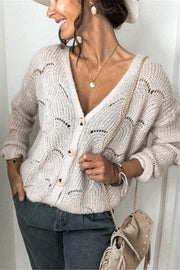 Fashionable V-neck Long-sleeved Knitted Sweater Cardigan