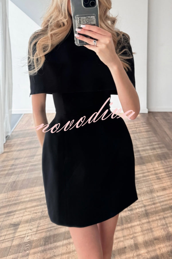 Solid Color Shawl and Square Neck Sleeveless Fitted Mini Dress Two-piece Set