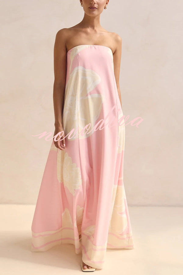 Unique Print Sexy Tube Top Back Zipper Loose Maxi Dress