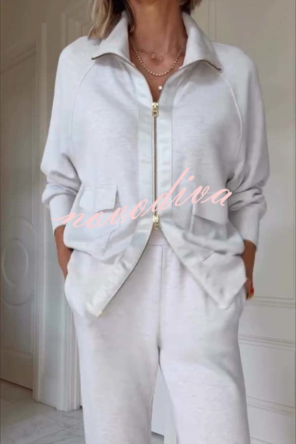 Lissett Zip-Through Long Sleeve Loose Sweatshirt and Elastic Waist Pocket Jogger Set