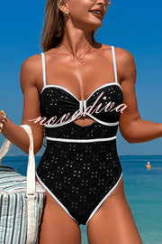 Fashion Contrast Color Hollow Stretch One-piece Swimsuit