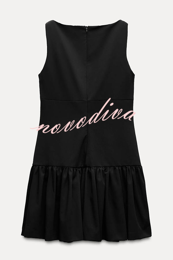 Solid Velvet Bow Embellished Sleeveless Mini Dress