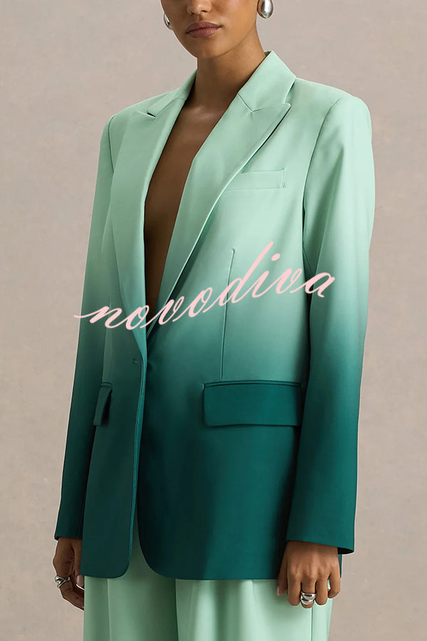 Enya Ombre Print Single Button Long Sleeve Lapel Loose Blazer