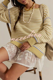 Fashion Striped Colorblock Loose Round Neck Long-sleeved Knitted Sweater