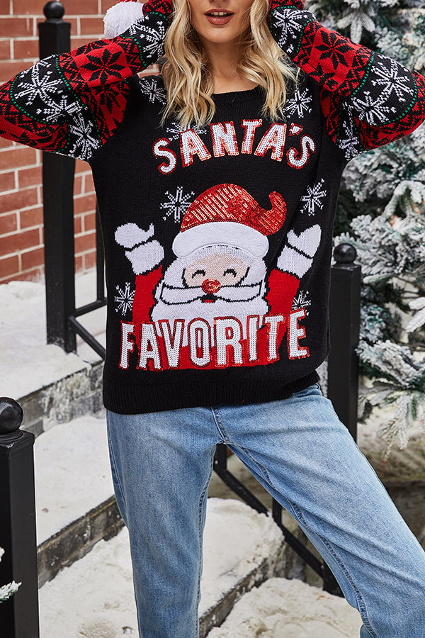 Christmas Print Crew Neck Long Sleeve Sweater