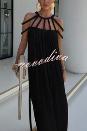 Modern and Sophisticated Linen Blend Draped Braids Cover Up Maxi Dress