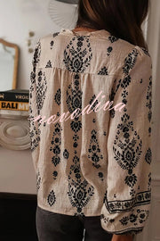 Unique Print Long-Sleeved Button-Up Elegant Shirt