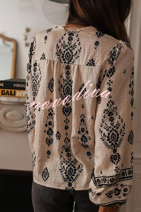 Unique Print Long-Sleeved Button-Up Elegant Shirt