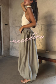 Fashion Plaid Print Elastic Waist Pocket Loose Wide-leg Pants