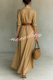 City Sleek Single Breasted Long Sleeve Warp Slit Shirt Maxi Dress