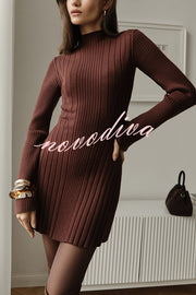Solid Color Long-sleeved Slim-fit Elegant Knitted Mini Dress