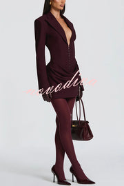 Solid Color Slim-fit V-neck Elegant Draped Formal Mini Dress