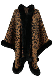 Leopard Print Fashionable Raw Edge Shawl Cape Cardigan