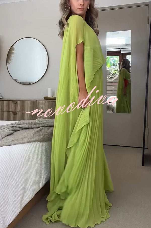 Spring Whispers Chiffon Pleated Wide Sleeve Volume Maxi Dress