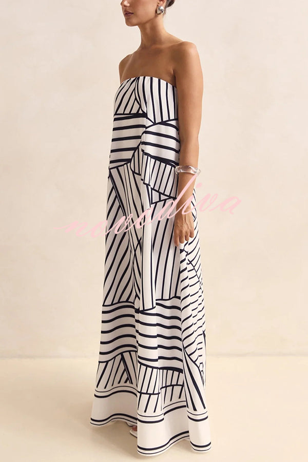 Unique Print Sexy Tube Top Back Zipper Loose Maxi Dress