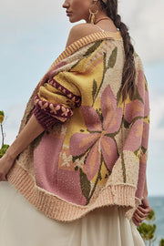 Floral Pattern Loose Long-sleeved Knitted Cardigan