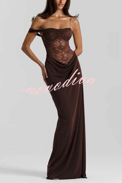 Sexy See-Through Lace Suspender Slim Slit Maxi Dress