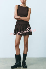 Solid Bow Round Neck Sleeveless Mini Dress