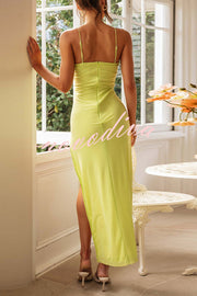 Sexy Halter Backless Slim Fit High Slit Ruffled Midi Dress