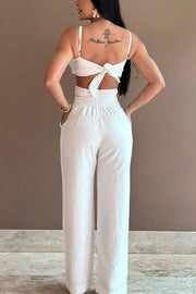 Three-dimensional Flower Accessories Hollow Pocket Jumpsuit