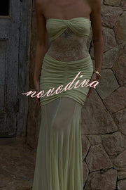 Fashion Lace Splicing Sexy Sleeveless Off-shoulder Slim Maxi Dress