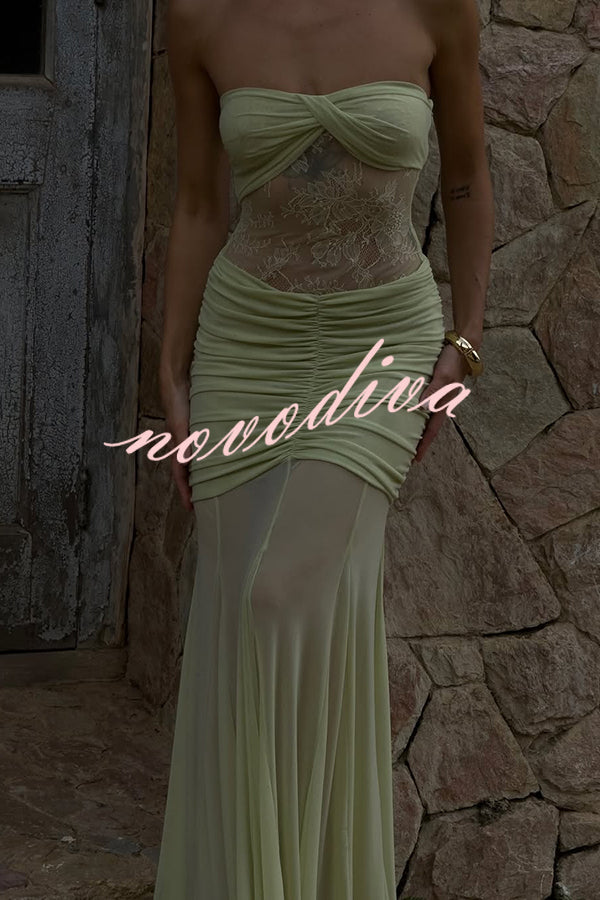 Fashion Lace Splicing Sexy Sleeveless Off-shoulder Slim Maxi Dress