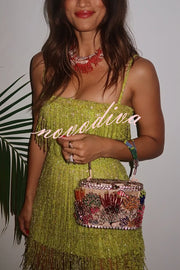 Sparkle Night Beaded Sequined Tassel Slip Midi Dress