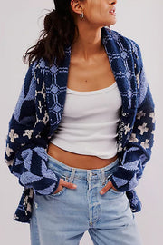Unique Pattern Lapel Loose Long-sleeved Knitted Sweater