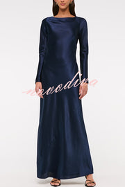 Eternal Event Satin Long Sleeve Cowl Back Slip Maxi Dress