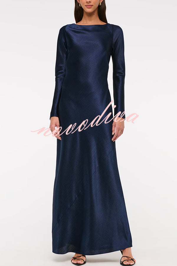 Eternal Event Satin Long Sleeve Cowl Back Slip Maxi Dress