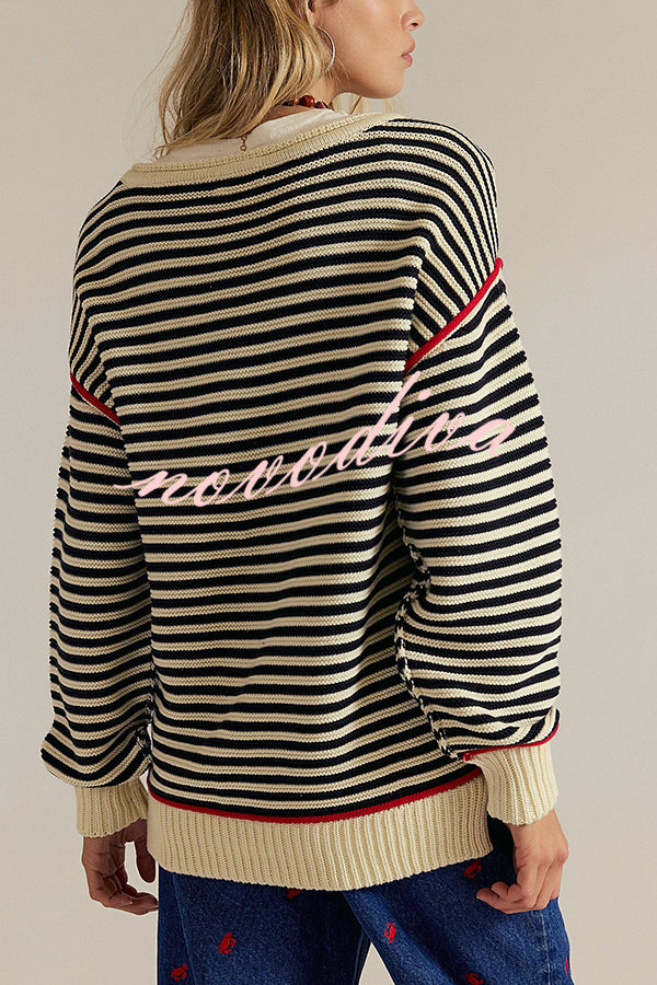 Fashion Striped Colorblock Loose Round Neck Long-sleeved Knitted Sweater