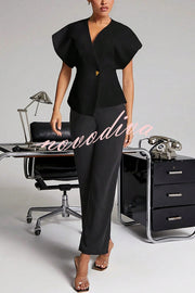 Fashion Button V-neck Asymmetrical Suit Vest