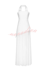 Monaco Off Shoulder Structured Top Chiffon Slit Hem Scarf Maxi Dress