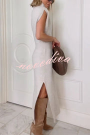 Solid Color Sleeveless Knitted Elegant Waist Midi Dress