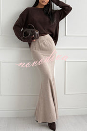 Caitlin Knit Lace Trim Patchwork Long Sleeve Back Slit Relaxed Sweater