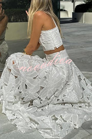 Next Trip Floral Embroidery Crochet Lace Crop Tank Top