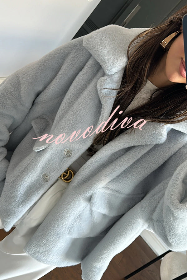 Fashion Lapel Long Sleeve Loose Furry Coat