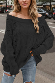 Solid Color Off-shoulder Long-sleeved Loose Knit Sweater