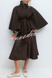 Fashionable Stand Collar Button Waist Tie Loose Cape