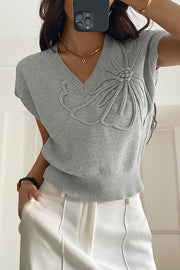 Solid Color Casual V-neck Knitted Sweater