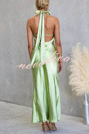 Satin Fashion Halter Backless Slim Elegant Maxi Dress