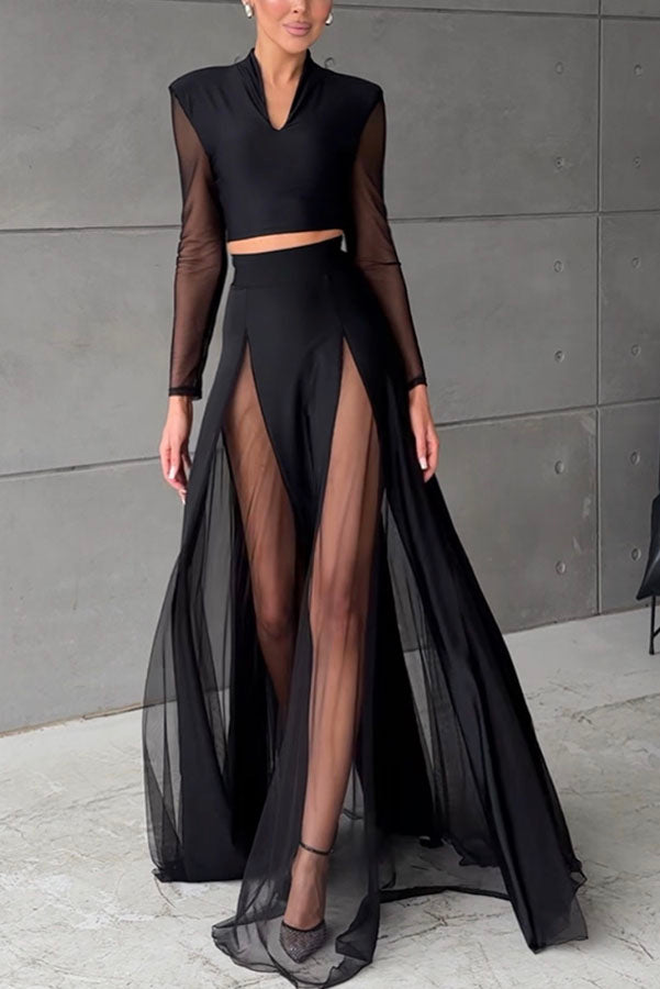 Feeling Chic Tulle Patchwork Elastic Waist A-line Maxi Skirt